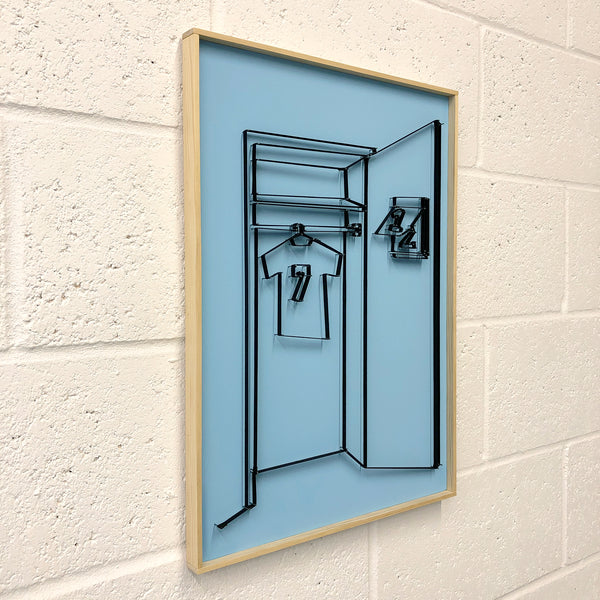 If You Can See It, You Can Find It - framed mini wardrobe elastic drawing V6 (light blue t-shirt / black elastic)