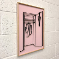 If You Can See It, You Can Find It - framed mini wardrobe elastic drawing V5 (pink coat  / black elastic)