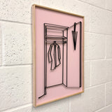 If You Can See It, You Can Find It - framed mini wardrobe elastic drawing V5 (pink coat  / black elastic)