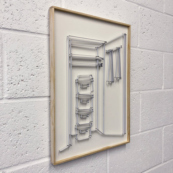 If You Can See It, You Can Find It - framed mini wardrobe elastic drawing V9 (white boxes / white elastic)